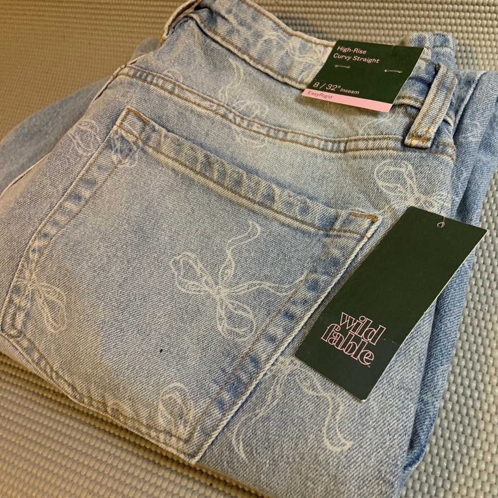 NEW! Wild Fable Bow Printed Jeans Size 8 Easy Rigid Curvy Straight